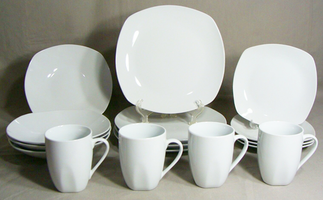 Tabletops Unlimited Quinto White Porcelain Square 16 Piece Dinnerware Set