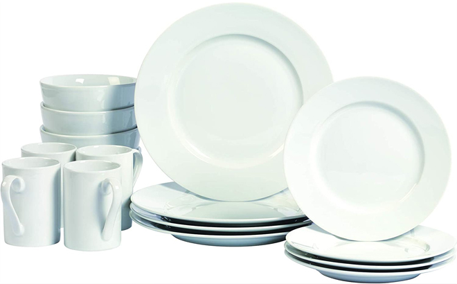 Tabletops Unlimited Soleil Round Rim Porcelain 16 Piece Dinnerware Set