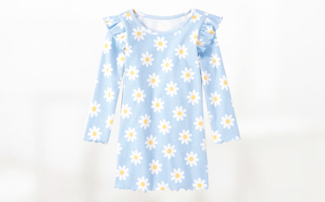 The Childrens Place Baby And Toddler Girls Daisy Flutter Dress on a Blurry Gray Background