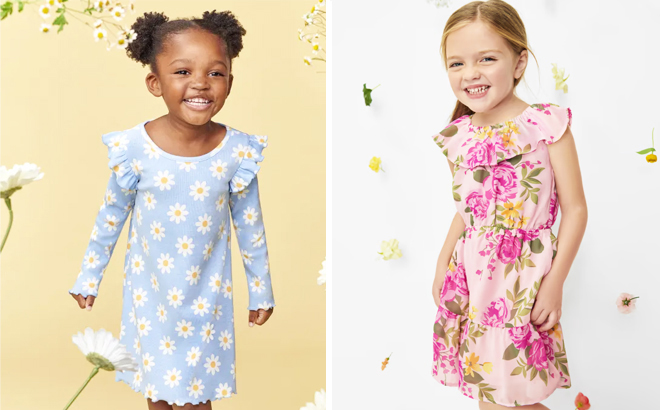 The Childrens Place Girls Daisy Flutter and Mommy And Me Floral Tiered Dress
