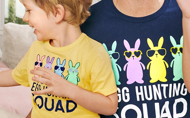 The Childrens Unisex Baby and Toddler Matching Family Egg Hunting Squad Graphic Tee