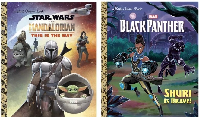 This Is the Way Star Wars The Mandalorian Little Golden Book on the Left and the Shuri Is Brave Marvel Black Panther Little Golden Book on the Right