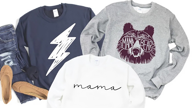 Three Custom Oversized Mama Sweatshirts in Gray Navy and White Colors
