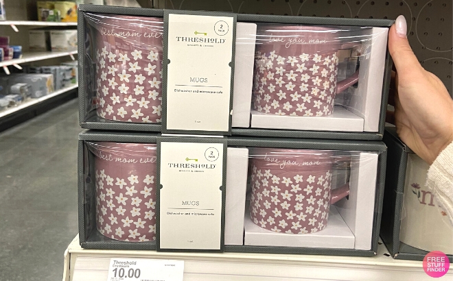 Threshold Best Mom Ever and Love You Mom Mugs Set in the Box on a Shelf at Target