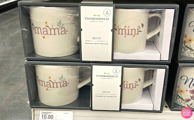 Threshold Mama and Mini Mugs Set in the Box on a Shelf at Target