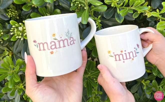 Threshold Mama and Mini Mugs Set on a Greenery Background