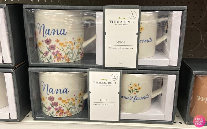 Threshold Nana and Nanas Favorite Mugs Set in the Box on a Shelf at Target