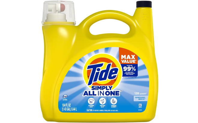 Tide Simply All in One Liquid Laundry Detergent in the Refreshing Breeze Scent and 128 Loads