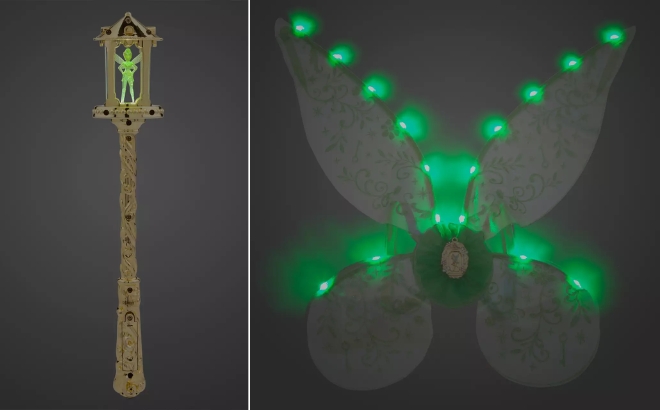 Tinker Bell Light Up Wand Toy on the Left and the Tinker Bell Light Up Wings on the Right