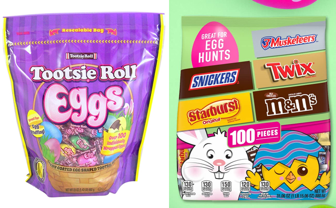 Tootsie Roll Candy Coated Eggs MMs Snickers Twix 3 Musketeers Starburts Assorted Candy 100 Count