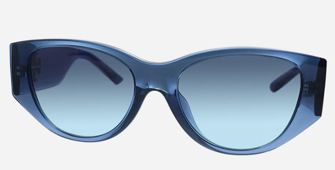 Tory Burch 52mm Womens Sunglasses Transparent Blue on a Gray Background