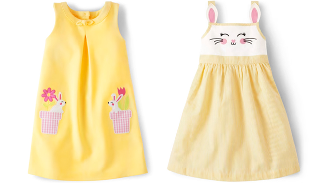 Two Gymboree Girls Easter Bunny Dresses in Sunshine Color