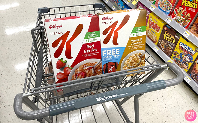 Two Kelloggs Special Cereal Boxes in a Walgreens Cart