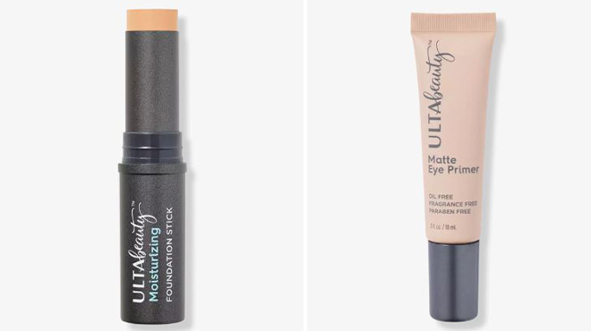 Ulta Beauty Foundation Stick on Left and Ulta Beauty Matte Eye Primer on Right