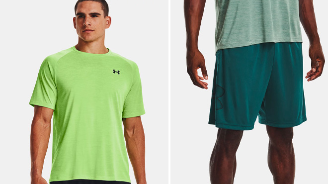 Under Armour Mens Key Lime Tee and Teal Shorts