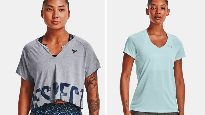 Under Armour Womens Respect Short Sleeve Tee and Teal V Neck Tee