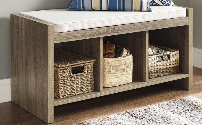 Weathered Oak Claudia Cubby Storage Bench