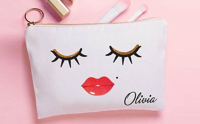 White Lips Lashes Personalized Pouch