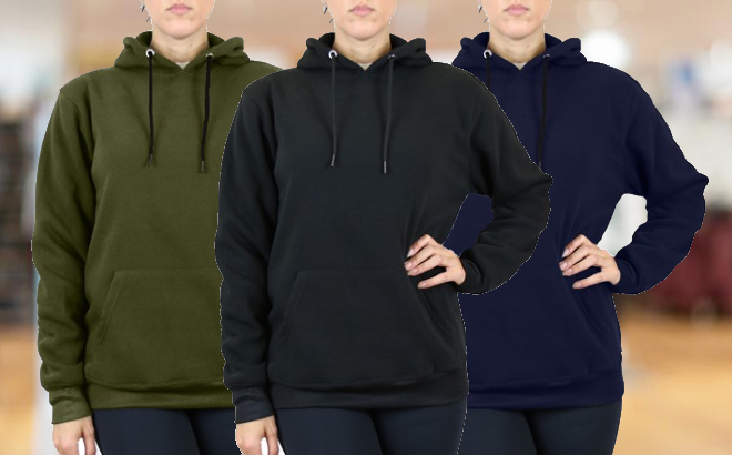 Womens Loose Fit Fleece Lined Pullover Hoodies 3 Pack
