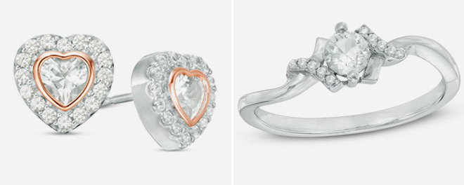 Zales Lab Created White Sapphire Heart Earrings and White Sapphire and Diamond Ring in Sterling Silver