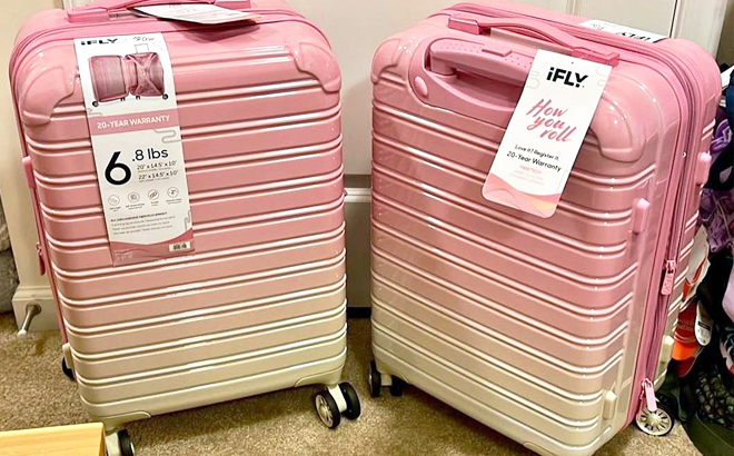 iFLY Hardside Fibertech Carry on Luggage in Strawberry Lemonade Color