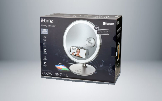 iHome Glow Ring XL Oversized Rechargeable Vanity Speaker with Bluetooth Speakerphone USB Charging