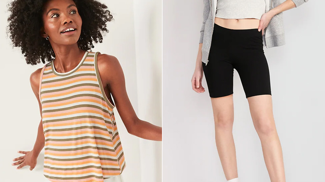 old navy womens tank on the left and bike shorts on the right