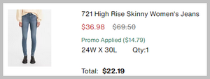 Levi’s 721 Women’s High Rise Skinny Jeans promo code
