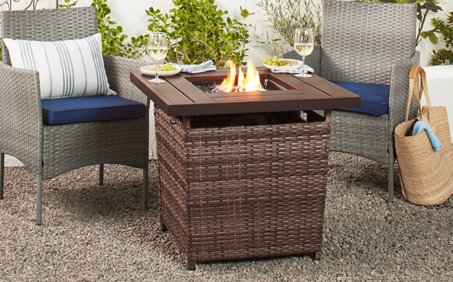 28in Fire Pit Table with Faux Wood Tabletop