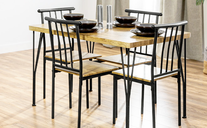 5 Piece Dining Table Furniture Set with 4 Chairs