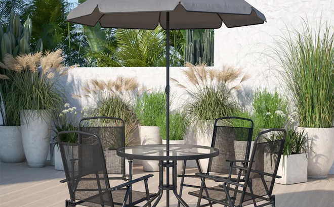 6 Piece Patio Garden Set with Table Umbrella and 4 Folding Chairs at Wayfair