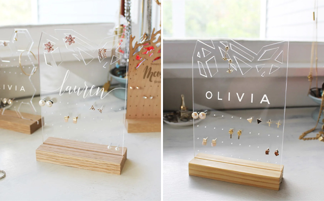 Acrylic And Wood Personalized Jewelry Stands