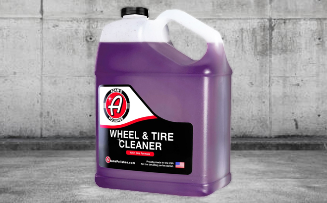 Adams Wheel Tire Cleaner Gallon on a Garage Floor