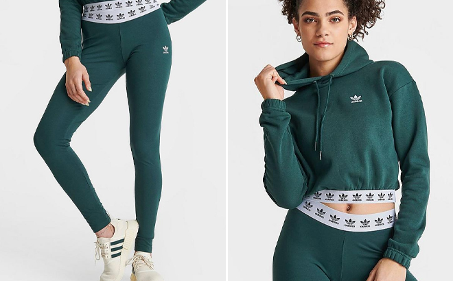 Adidas Originals Trefoil Tape Leggings and Womens Tape Crop Hoodie
