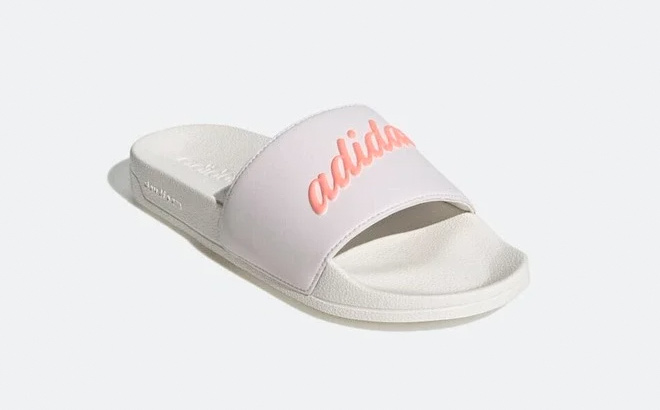 Adidas Slides Womens Size Adilette Shower Script Comfort White Pink