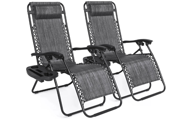Adjustable Zero Gravity Patio Chair Recliners with Cup Holders Set of Two on a White Background