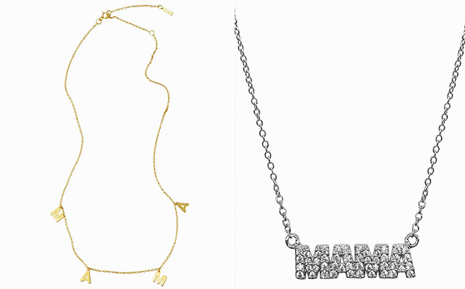 Adornia Gold Plated MAMA Necklace and Silver Tone MAMA Necklace