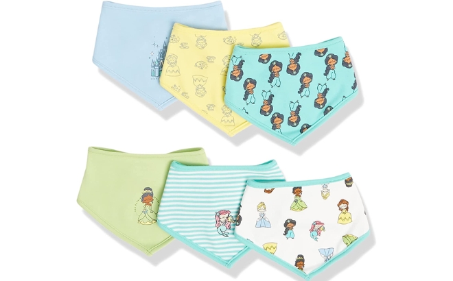 Amazon Essentials Disney Princess Baby Girls Bibs 6 Pack on a White Background