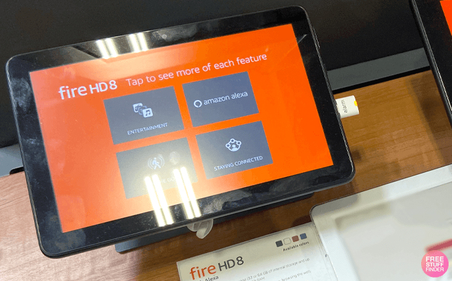 Amazon Fire HD 8 Tablet on a Store Display