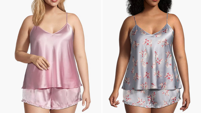 Ambrielle Womens Plus Sleeveless 2 Piece Satin Shorts Pajama Set