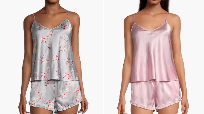 Ambrielle Womens Sleeveless V Neck 2 Piece Satin Shorts Pajama Set