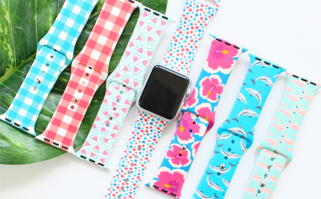 Apple Watch Spring Printed Bands on a Table
