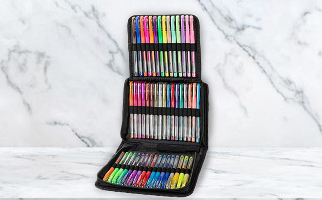 Art Werk 100 Pack Glitter Gel Pens with Silk Travel Case