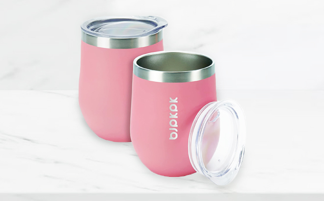 BJPKPK 12 Ounce Insulated Wine Tumbler with Lid 2 Pack