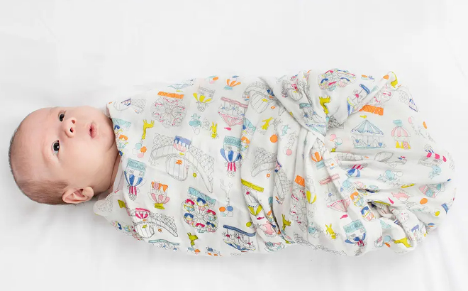 Baby Wrapped in Loulou Lollipop Muslin Swaddle Blanket