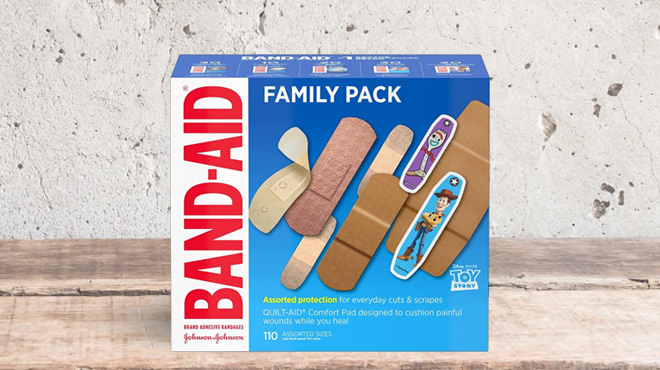 Band Aid Adhesive Bandage Family Pack 110 Count on a Tabletop