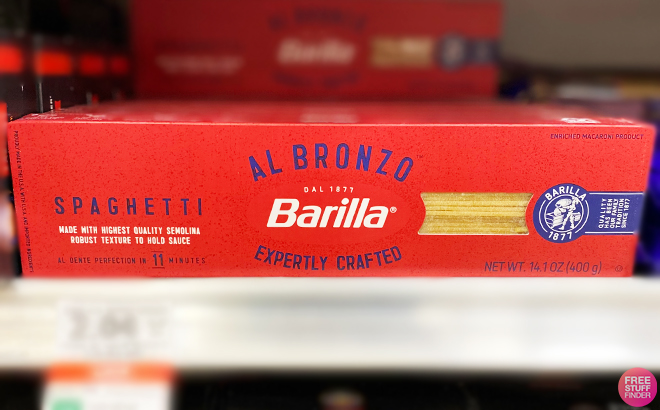 Barilla Al Bronzo Spaghetti Pasta on a Shelf