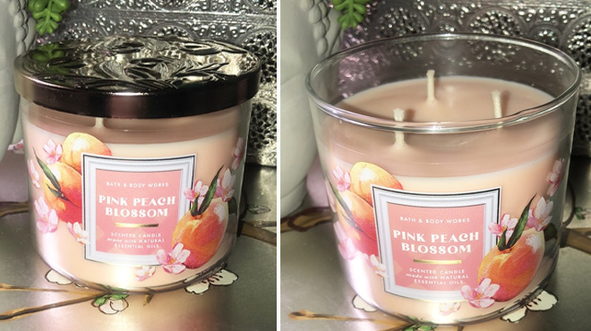 Bath Body Works 3 Wick Candles Pink Peach Blossom