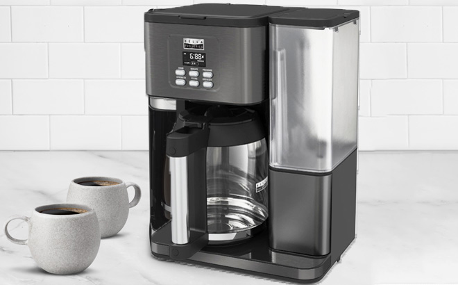 Bella Pro Series 18 Cup Programmable Coffee Maker in Black Stainless Steel Color