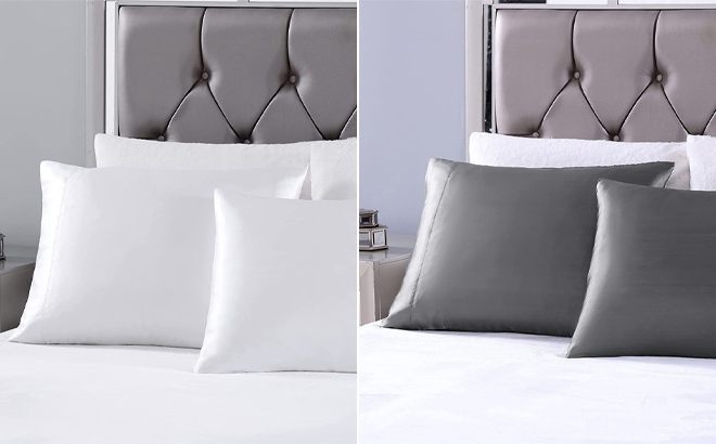 Bibb Home White and Black Satin Pillowcase Set of Two